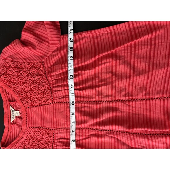 Lucky Brand Shirt Womens Small Red Stripe Lace Crochet Boho Tunic Top 3/4 Sleeve - Picture 5 of 6